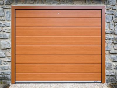 sekční garážová vrata, dřevodekor, panel s drážkou