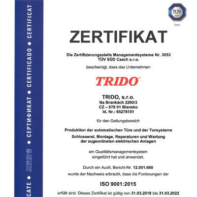 Certifikát kvality ISO 9001:2015
