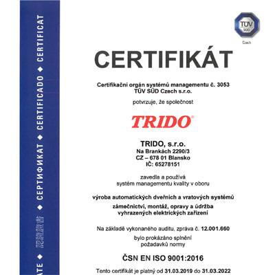 Certifikát ISO 9001:2016