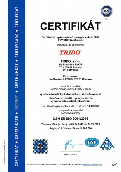 Trido ISO certifikát
